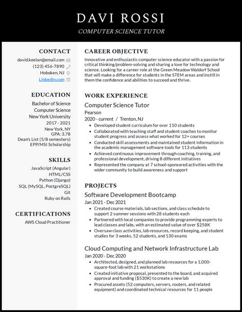 how to write a resume for computer science