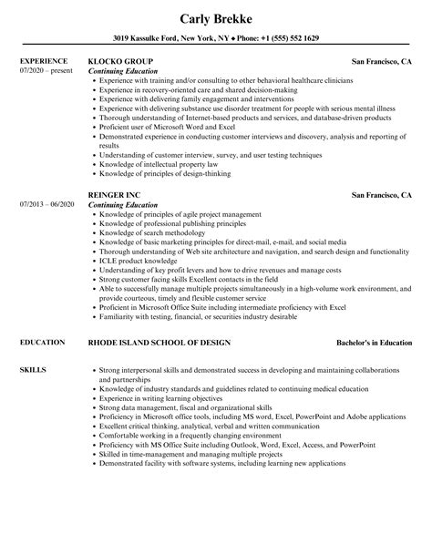 how to write a resume with continuing education