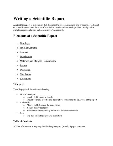 how to write a scientific report method