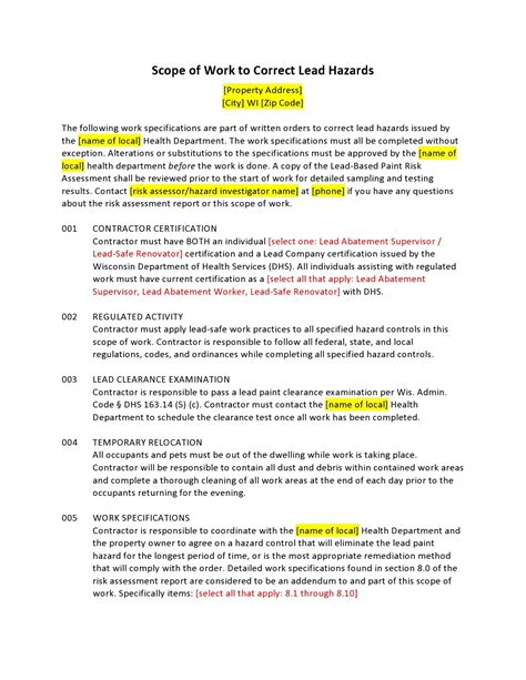how to write a scope of work for a contractor
