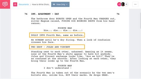 how to write a shot in a screenplay