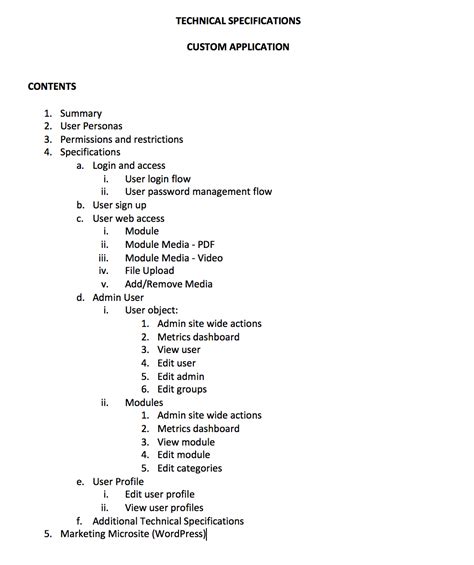 how to write a specification document