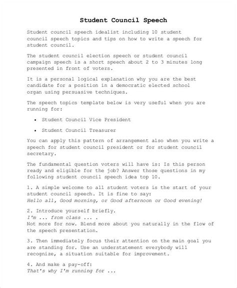 how to write a student representative speech