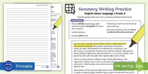 how to write a summary in english grade 8 with answers
