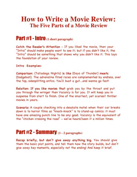 how to write a summary of a movie example