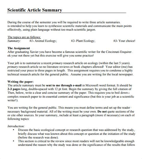 how to write a summary of a scientific article