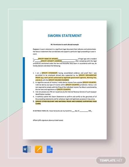 how to write a sworn statement example