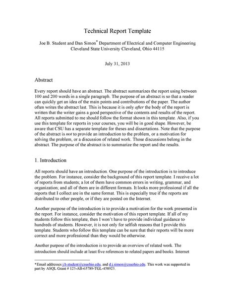how to write a technical report template