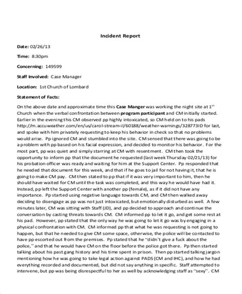 how to write a work incident statement