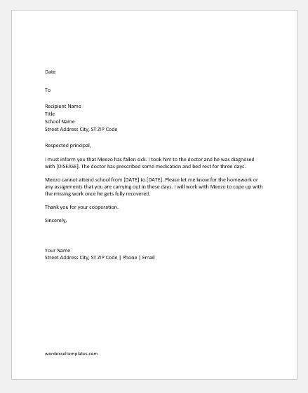 how to write absent letter for school because of sick