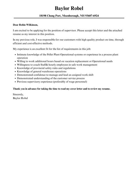 how to write an application letter for a supervisor position