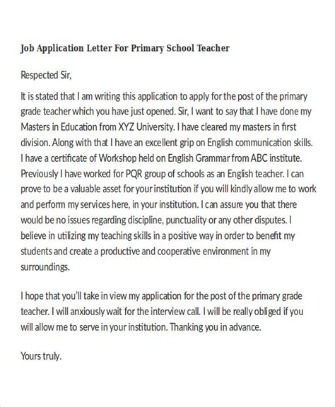 how to write an application letter for a teaching job in a primary school