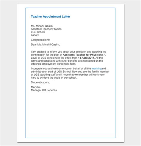 how to write an appointment letter for teaching