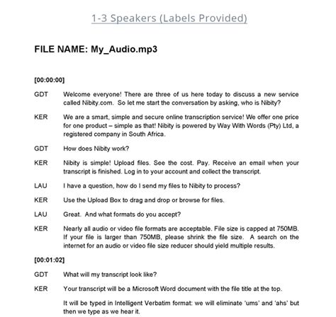 how to write an audio transcript