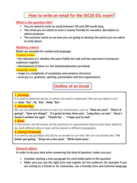 how to write an email cambridge igcse