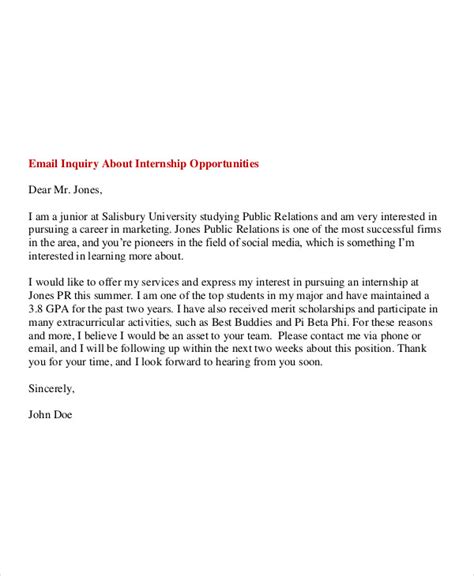 how to write an email for an internship sample