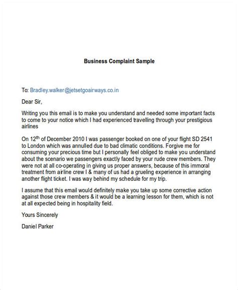 how to write an email for complaint example