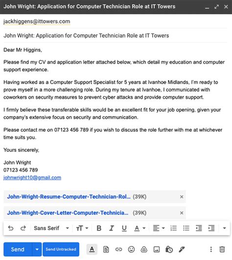 how to write an email with attachment for a job application