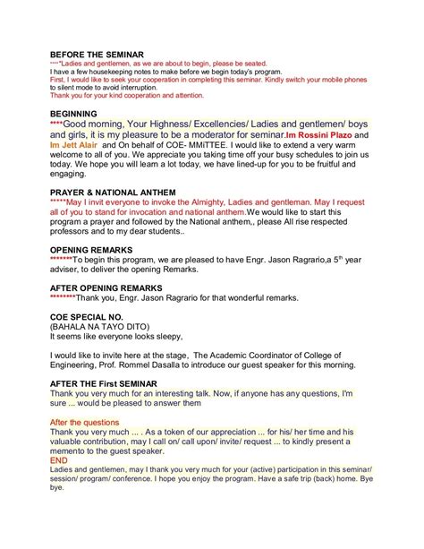 how to write an emcee script for a program
