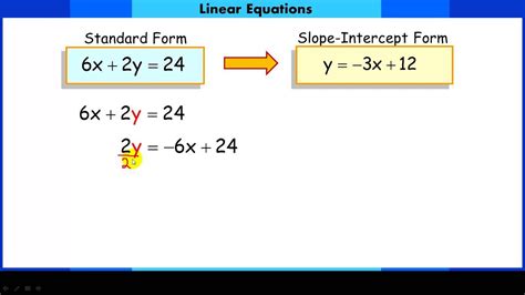 how to write an equation in standard form from slope intercept