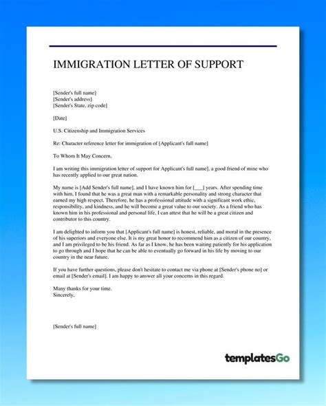 how to write an immigration support letter
