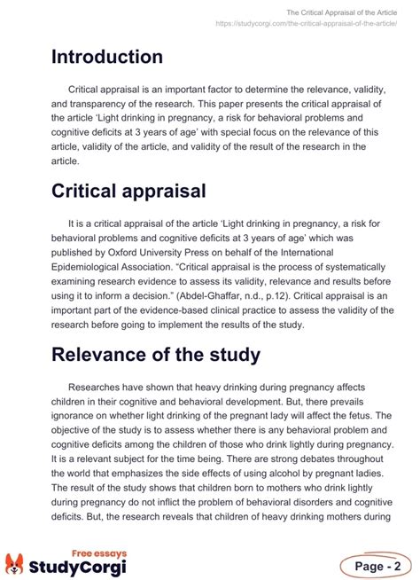 how to write an introduction for a critical appraisal