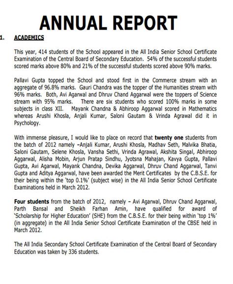 how to write annual report of school sample