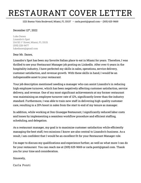 how to write application letter for a restaurant job pdf