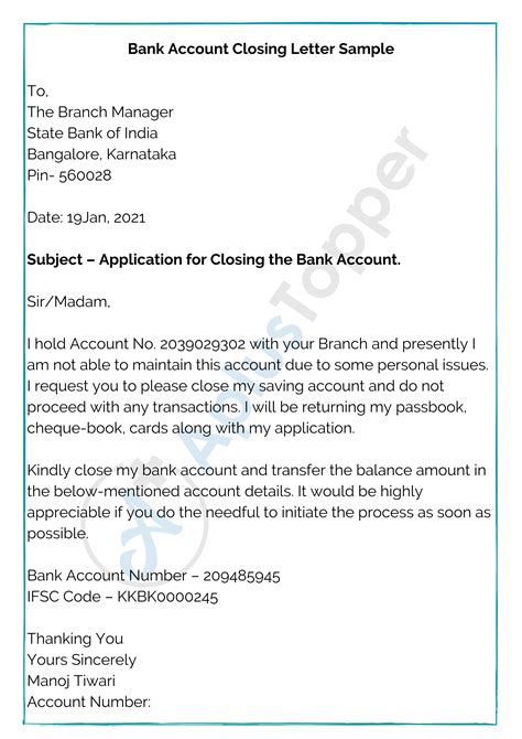 how to write application letter for closing bank account