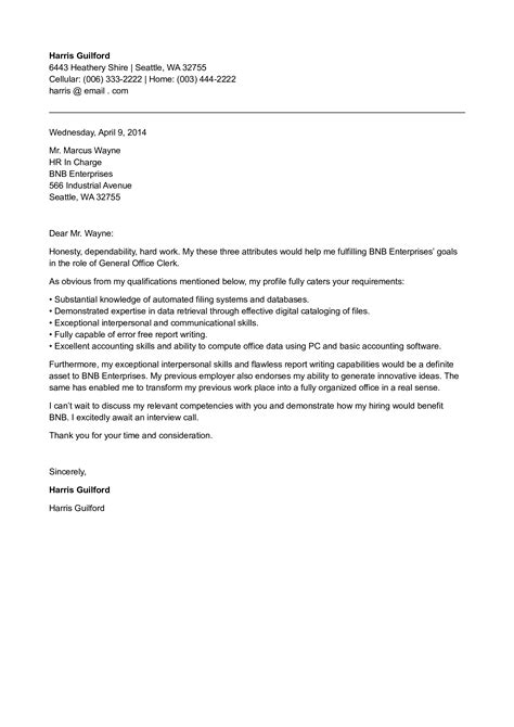 how to write application letter for office work