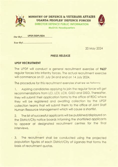 how to write application letter to join updf in uganda 2022