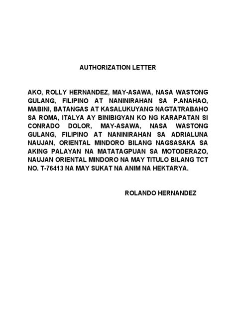 how to write authorization letter in tagalog