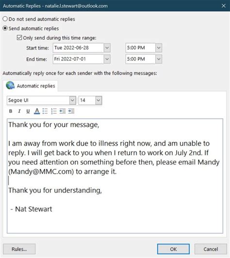 how to write automatic reply for sick leave