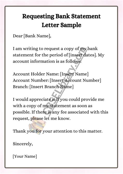 how to write bank statement request letter format