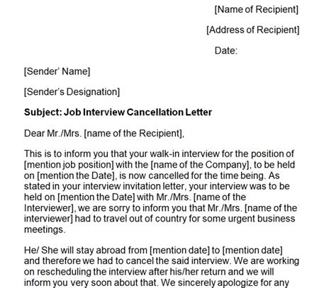 how to write cancel interview