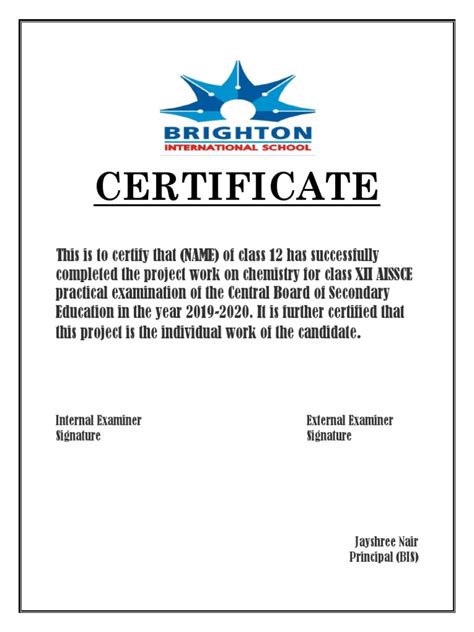 how to write certification in project work