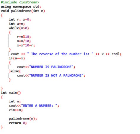 how to write code for palindrome in c++