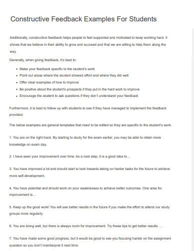 how to write constructive feedback for students