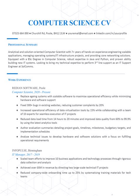 how to write cv for computer science