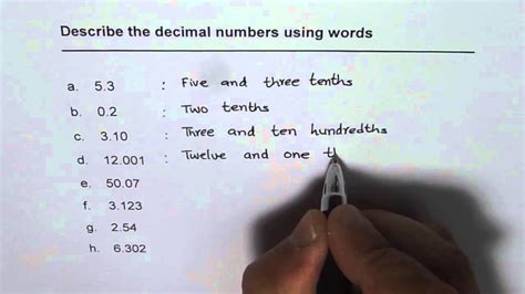 how to write decimal numbers in words
