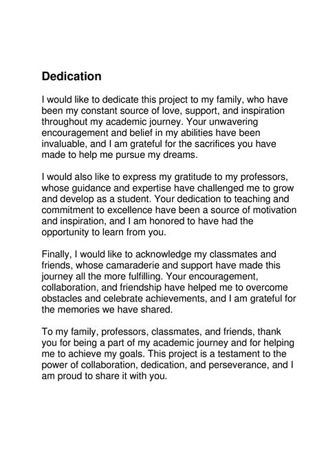 how to write dedication in a project report