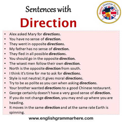 how to write directions examples in a sentence