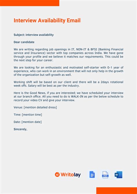 how to write email for interview availability