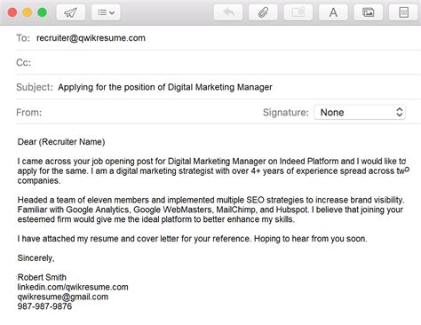 how to write email to hr with resume