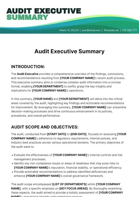 how to write executive summary for audit report