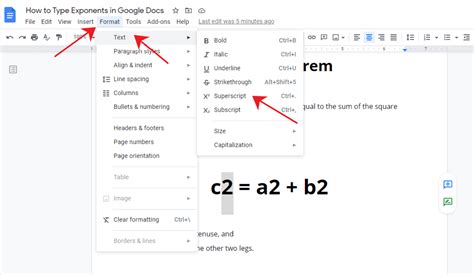 how to write exponents in google docs shortcut