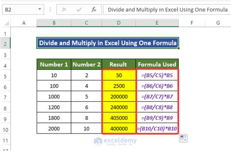 how to write formula for division and multiplication in excel