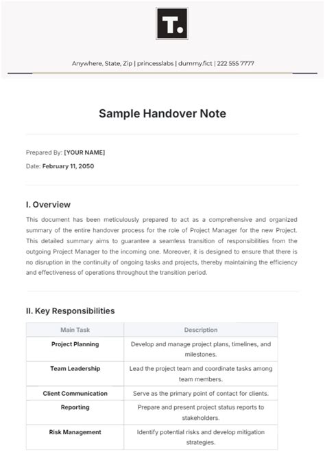 How To Write Handover Notes Sample
