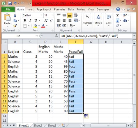 how to write if statement in excel for range