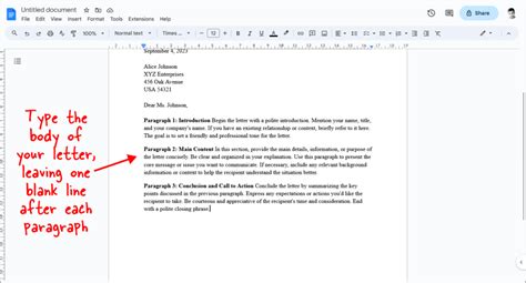how to write in letter format on google docs